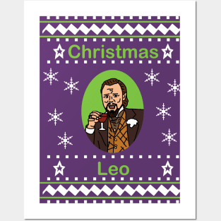 Christmas Leo Laughing and Drinking Wine Posters and Art